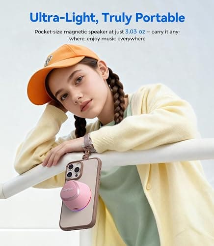 Portable Speaker Phone Stand Gifts: Easter Basket Stuffers for Teens Adults, 2 in 1 Magnetic Bluetooth Speakers, Loud Sound IPX5 Waterproof/9 Light Modes/TWS, Home/Office/Travel Essentials-Rose Pink thumbnail 3
