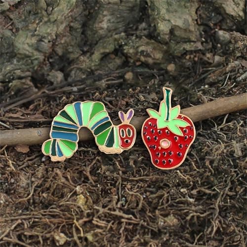 RLHRNDE 2 Pcs Hungry Caterpillar Strawberry Brooch Pins for Educators Backpack Clothes Hat Accessories Cute Pin Set for Women Aesthetic Gifts thumbnail 5