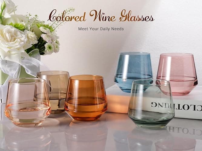 Colorsavant Stemless Wine Glasses Set 6【Colored Wine Glasses Stemless】 Multi Color Short Tumbler【14oz】 Colored Glassware for Wine or Soft Drinks,Unique Wine Gifts for Women Birthday Wedding - Colored thumbnail 4