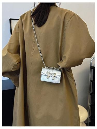 RoseSeek Women's Bow Knot Chain Cross Body Handbag Flap Mini Squared Shoulder Bags thumbnail 2