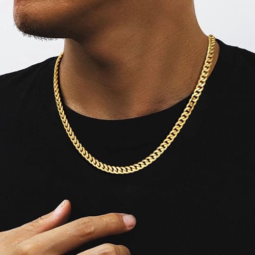 HIMSTORY Cuban Link Chain for Men, 18K Gold Over 925 Sterling Silver 3.5MM/5MM/7MM Cuban Chain Diamond Cut Gold Chain Necklaces Gifts for Boyfriend Father Husband thumbnail 3