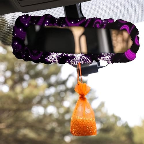 Tallew Butterfly Seat Full Set for Women Butterfly Universal Car Accessories Rubber Steering Wheel Cover License Plate Frame Mirror Covers 26 Pcs Fit Car SUV Auto(Purple Style) thumbnail 7