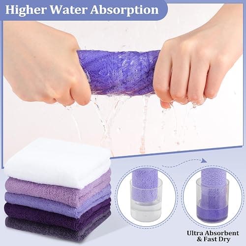 Tudomro 15 Pcs Washcloths Bulk 13 x 13 Inch 100% Cotton Wash Cloths Set Soft Absorbent Face Cloths Face Towels Quick Drying Hand Fingertip Towels for Hotel, Gym, Bathroom, Spa(Purple Series) thumbnail 5