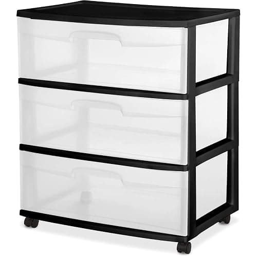 3 Drawer Wide Cart Black Storage Plastic - Image 1