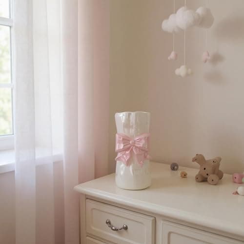 Bow Flower vase, Bow vase for Flowers, Pink Bow Ceramic Vase – Cute Vase with Shiny Glaze, Modern vase Decor (Pink Bow) thumbnail 8