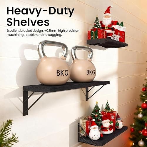 BAYKA Wall Mounted Floating Shelves, Wood Floating Wall Shelf for Books & Decor, Small Space-Saving Display & Organizer（Black，Set of 4） thumbnail 5