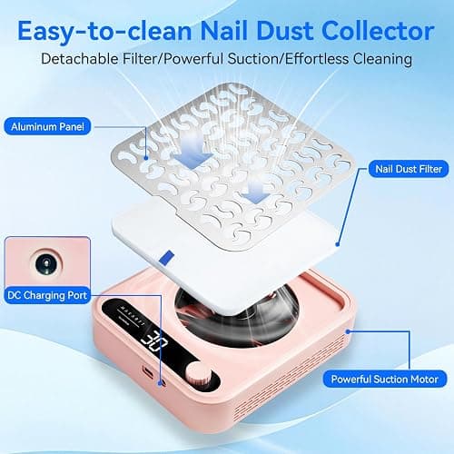 Makartt Nail Dust Collector - Professional Powerful Suction Larina Vacuum Fan Dust Cleaner with LED Display, Adjustable Speed, Reusable Filter for Acrylic Nails Polishing Manicure Salon Home Pink thumbnail 5