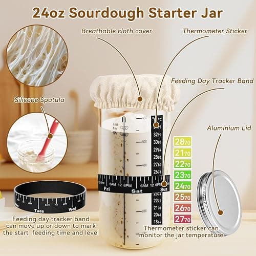 5. SZZJKJ Sourdough Starter Kit, 24PCS Sourdough Bread Baking Supplies, Silicone Banneton Bread Proofing Basket Set of 2, Sourdough Starter Kit Beginners with 10pcs Bread Bags for Baking Lovers thumbnail 6