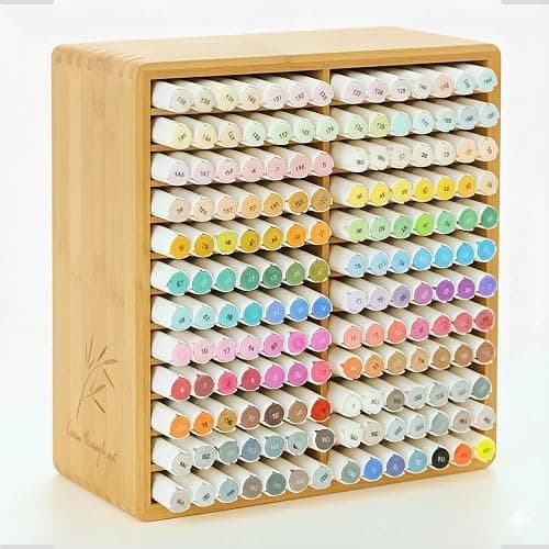 TIKSPCAE Marker Organizer for 168 Markers,Bamboo Wooden Desk Storage Organizer Rack,Markers Pens Pencils Art Brushes Storage Holder for Home Classroom Office Decor. - Image 1