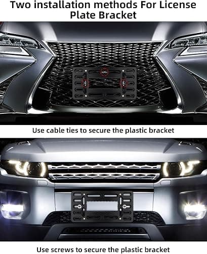 XCLPF Front License Plate Bracket,No Drill Front License Plate Holder,Front License Plate mounting kit,Universal Bumper Car Frame Mount Adapter with Stainless Steel Screw Cap,Cable Ties thumbnail 8