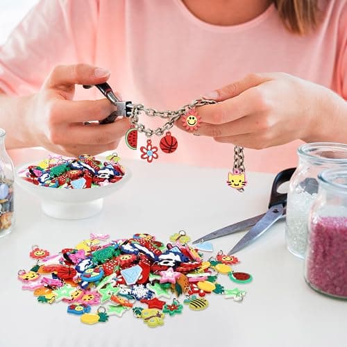 Hungdao 200 Pcs Rubber Loom Band Charm Only Silicone Rainbow Bracelet Charms, Soccer Keychain Bracelet Pendant Summer Rubber Accessories Colorful Jewelry Making Kit with 200 Opening Rings thumbnail 5