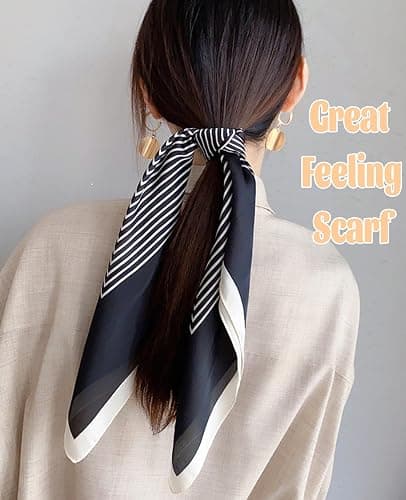 kcctoo 27.5" Mulberry Silk Feeling Head Scarf Women's Fashion Square Neck Satin Scarfs for Bag Hair Scarves Gift thumbnail 2