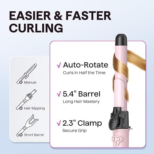 Wavytalk Rotating Curling Iron, 1 Inch Automatic Waver for Effortless Waves up to 430℉ with Home Button, Pale Pink thumbnail 4