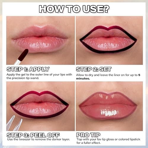 Cilrofelr Peel Off Lip Liner Stain, Long Wear Tattoo Lip Liner with Tweezer, Peel Off Lip Stain with Matte Finish, Long Lasting, Waterproof, Transfer-proof, Highly Pigmented Color (Mauve) thumbnail 6