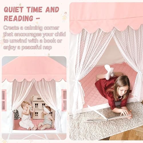 Kids Play Tent with Mat, Princess Castle Playhouse Play Tent for Kids Indoor, Girls Play Tent Play House for Birthday Toy House Gift (Pink) thumbnail 5