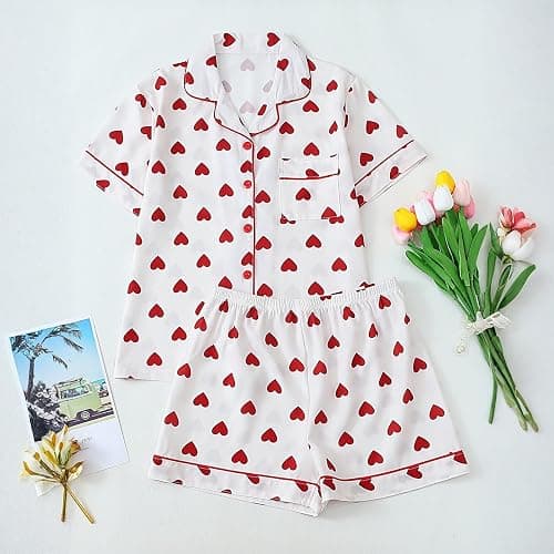 Drymnoc Cute Pajama Sets For Women 2 Piece Short Sleeves Top Short Pants Soft Sleepwear Casual Lounge Set Valentines Day Pjs thumbnail 2