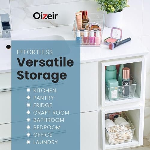 Oizeir Clear Pantry Organizer Bins 8-Pack - Fridge Organizer with 3 Removable Dividers, Ideal for Kitchen, Pantry, Refrigerator, Freezer, and Snack Storage thumbnail 5