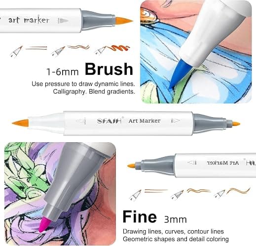 SFAIH Alcohol Markers Brush & Chisel Tip 321 Set - Dual Tip Professional Artist Markers for Adult Coloring Books, Illustration, Manga, Animation, Architecture Sketching - Refillable Ink thumbnail 4