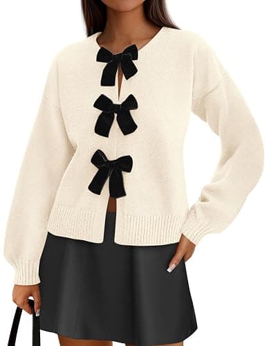 PRETTYGARDEN Cardigan Sweaters for Women Fall Fashion 2025 Bow Tie Front Long Sleeve Knit Sweater Tops Cute Winter Clothes - Image 1