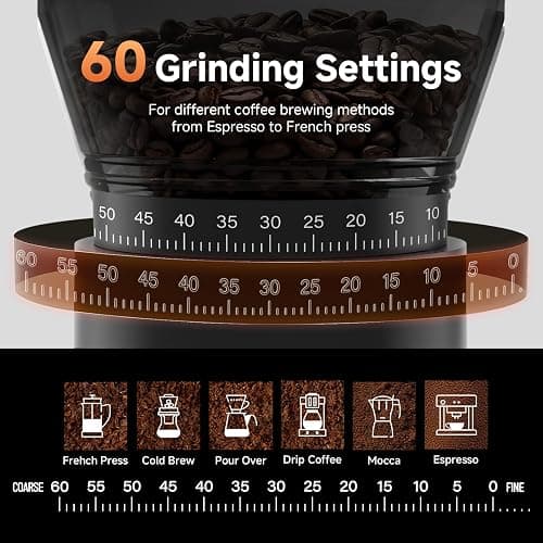 AAOBOSI Coffee Grinder, Cordless Coffee Bean Grinder with 60 Grind Settings,Conical Burr Coffee Grinder Suitable for Indoor Home,Office & Outdoor Camping,Travel Use,Anti-Static,5-98s Timer. thumbnail 4
