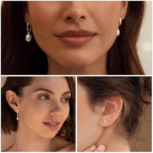 Gold Earrings Set for Women, 14K Gold Plated Stud and Cartilage Earring Sets for Multiple Piercing, Hypoallergenic Stackable Small Gold Huggie Hoop Earrings for Women Jewelry thumbnail 6