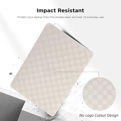 BYCeKe for MacBook Pro 13 inch Case M2 2026-2023, 2022-2016 A2338 M1 A2251 A2289 A2159 A1989 A1708 A1706, Checkered Textured Cream Leather Hard Shell No Logo Cutout&Keyboard Cover, Beige Checkerboard thumbnail 4
