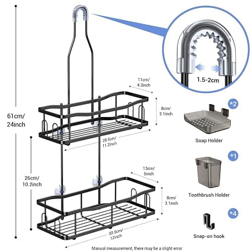 Aitatty Hanging Shower Caddy Bathroom Organizer: Rustproof Shower Shelf Racks Over Shower Head - No Drilling Inside Bath Shower Rack Shelves Over Showerhead for Shampoo with Soap Holder Black thumbnail 2