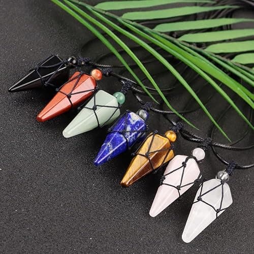 weryerker Healing Crystal Natural Gemstone Pendant Necklace Pointed Necklace Adjustable Black Rope For Men Women thumbnail 8