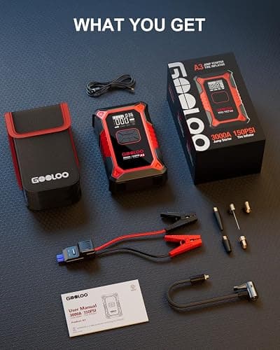 GOOLOO A3 Jump Starter with Air Compressor, 3000A Portable Car Battery Booster (9.0 Gas/6.5L Diesel) with 150PSI Auto-Shutoff Tire Inflator, 12V Supersafe Lithium Jump Box Car Battery Jumper Starter thumbnail 8