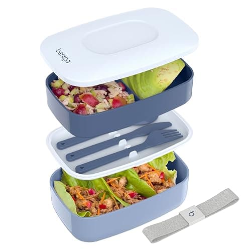 Bentgo Classic - Adult Bento Box, Stackable 3-Compartment Lunch Box with Removable Utensil Set and Sealing Strap, BPA-Free, Food Container Ideal for Meal Prep, Work, and On the Go (Slate) - Image 1