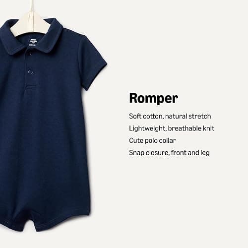 Amazon Essentials x Sofia Grainge Baby Boys' Short Sleeve Cotton Romper with Snap Closure, Breathable, Pack of 2 thumbnail 3