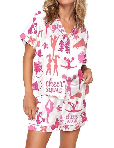 SHESHOW Pajamas for Women Set Satin Button Down Short Sleeve Top and Shorts Pjs Sets Sport Ball Print Sleepwear XS-XXL thumbnail 2