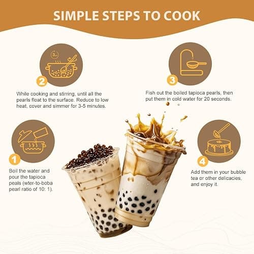 Soeos Boba Pearls, Black Tapioca Pearls 8.8 oz (0.55 lb), Black Sugar Flavor Boba Pearls for Bubble Tea, Smoothies & Desserts – Sweet, Chewy, and Ready to Cook thumbnail 5