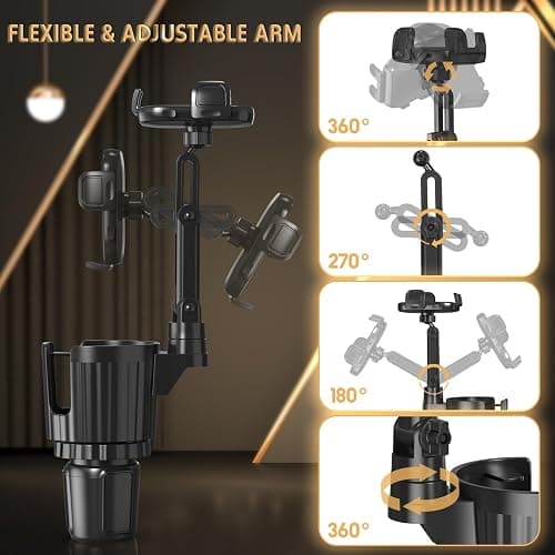 Phone Holders for Your Car, 2 in 1 Universal Cup Holder Expander Adjustable Base with Phone Mount, Long Arm with 360°Rotation Cup Holder Phones Mount for Car Compatible with All Smartphones thumbnail 5