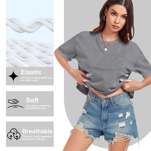 Womens Crop Tops Acid Wash Short Sleeve T-Shirts Casual Round Neck Basic Tees Baggy Summer Shirts thumbnail 4