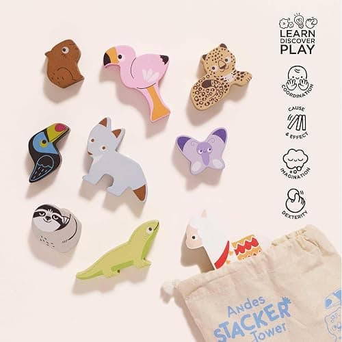 Le Toy Van Wooden South American Andes Stacking Animals & Bag | Sustainable Wooden Balancing Toy, Rainforest Animal Characters for Toddlers, Suitable for 18 Months and Up thumbnail 4
