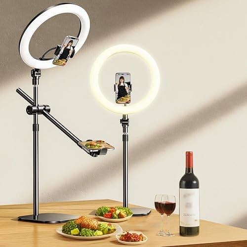 Overhead Phone Mount,Overhead Camera Mount Stand[Anti-Shaking] with 10.5" Ring Light,Desk Stand for iPhone with Ring Light for Video Recording,Zoom Meeting,YouTube,TikTok - Image 1