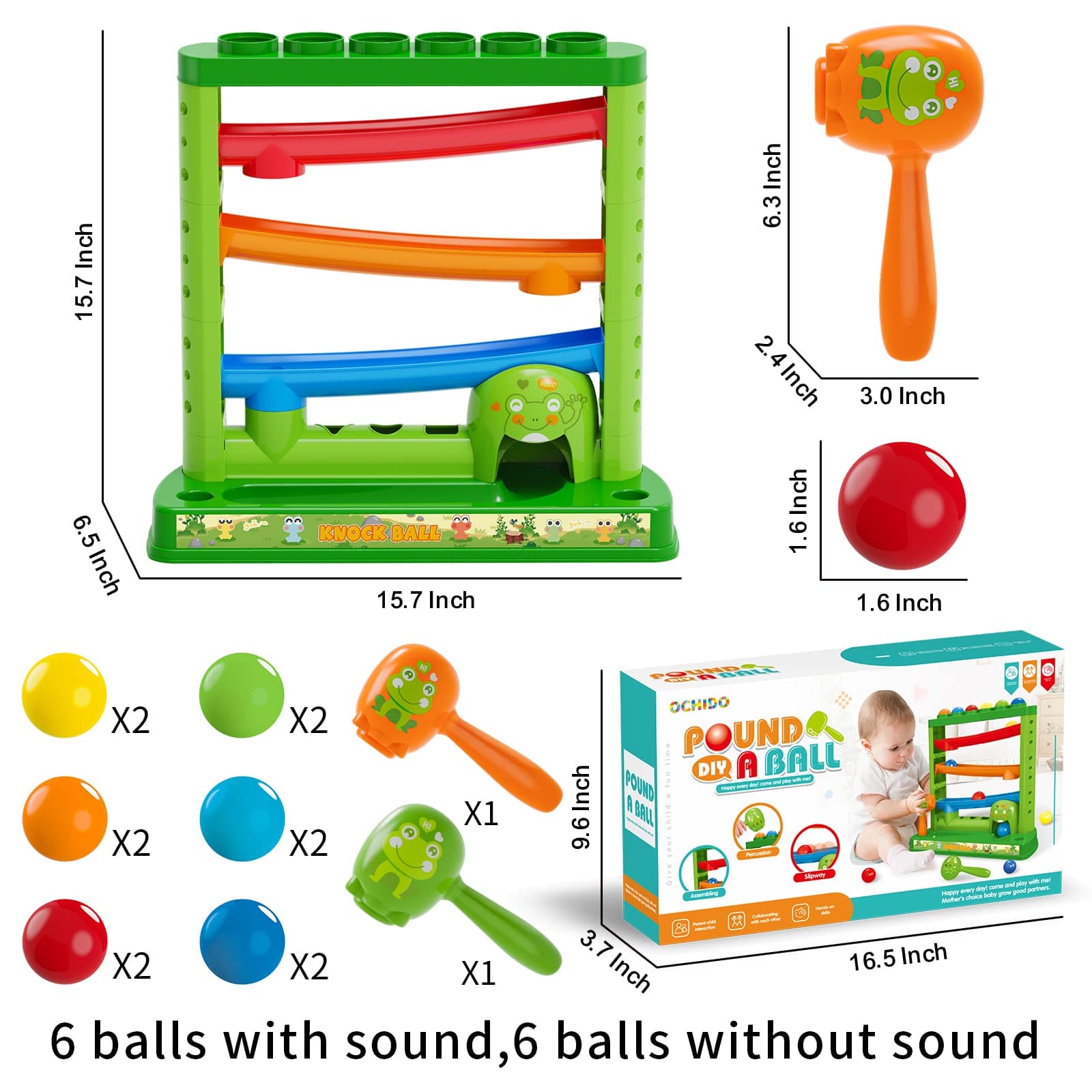 Toddlers Toys for 1 2 3 Years Old Kids, Pound A Ball Toys Included 2 Hammer & 12 Balls, Montessori Toys for 12-18 Months Baby, Interactive Game for Boys and Girls, Early Learning Educational Gift thumbnail 8