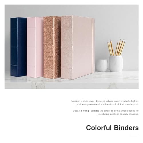 Ospelelf Vintage Hardcover 3 Ring 2 inch Leather Binder, Professional Binders Organizer Suitable for Letter Size, Binder Dividers with Tabs, Rose Pink - Pink - 2 Inch thumbnail 6