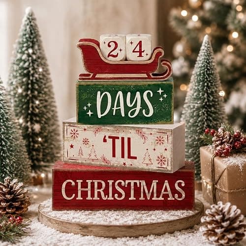 Christmas Countdown Decorations Indoor, Christmas Table Decor for Home | 99 Days Sleigh Christmas Wooden Table Party Centerpiece, Winter Tiered Tray Decor Farmhouse Xmas Gift for Kitchen Coffee Bar thumbnail 2