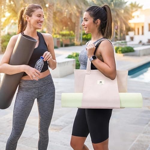 Moyaqi Canvas Tote Bag with Yoga Mat Carrier Pocket Carryall Shoulder Bag for Office, Workout, Pilates, Travel, Beach and Gym thumbnail 2