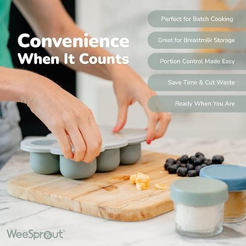 WeeSprout Silicone Baby Food Freezer Tray with Clip-on Lid - Perfect Storage Container for Homemade Baby Food, Vegetable & Fruit Purees, and Breast Milk (Matte Green, Six 3 Ounce Sections) thumbnail 6