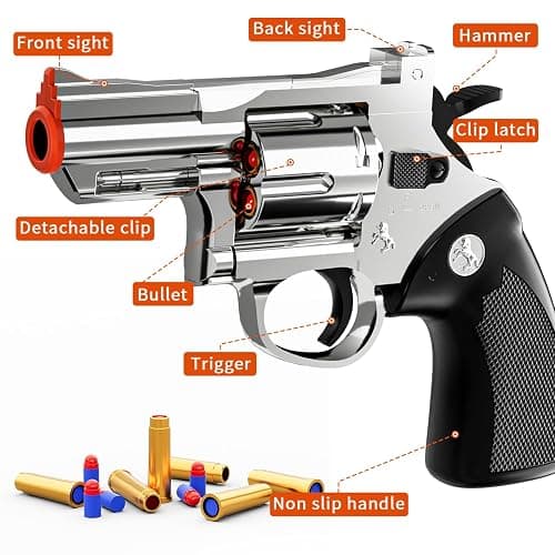 Toy Gun Foam Blaster Soft Bullet Toy Revolver,Can fire Sponge Bullets,with 40 Bullets,for Age of 6 7 8 9 10+ Years Old Kid Boys Girls（Silver） thumbnail 4