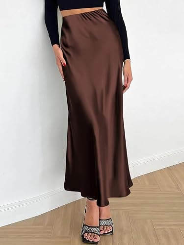 Prinbara Women's Satin Maxi Skirts Dressy Casual Zipped High Waisted Flowy Silk 2025 Fall Elegant Business Party Long Skirt thumbnail 3