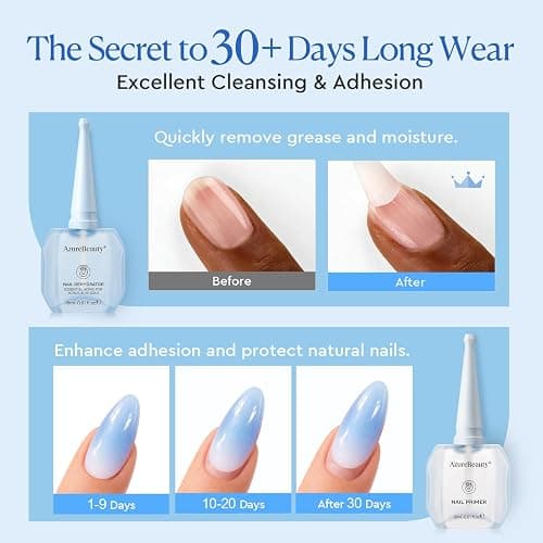 AZUREBEAUTY 18ml Nail Dehydrator and Primer, Acid-Free & Hema-Free Nail Prep Kit, No Lifting Bond for Gel Polish & Acrylic, Quick Dry Professional Natural Nail Primer for Long Lasting Manicure thumbnail 2