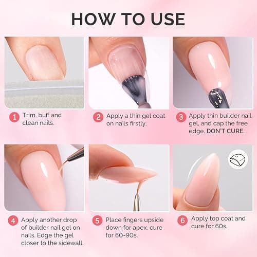 MelodySusie Builder Gel Nail Set for Nails Thickening,6 Colors 15ML Nude Pink Base Colors Clear Rubber Base Gel Polish,Soak Off UV Extension,Rhinestone Nail Glue in a Bottle Gift for Women thumbnail 8