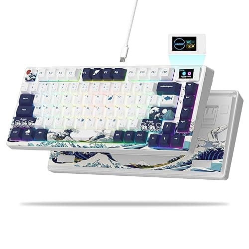 Womier S-K80 75% Keyboard with Color Multimedia Display Mechanical Gaming Keyboard, Wired Hot Swappable Gasket Mount RGB Custom Key Board, Pre-lubed Stabilizer for Mac/Win, White Kanagawa - White Kanagawa
