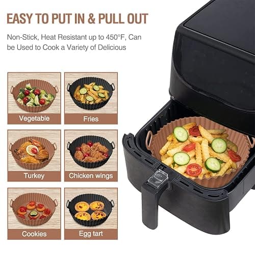 2 Pack Air Fryer Silicone Liners Pot for 3 to 5 QT, Air Fryer Silicone Basket Bowl, Replacement of Flammable Parchment Paper, Reusable Baking Tray Oven Accessories, Brown+Blk, (Top 8in, Bottom 6.75in) thumbnail 6