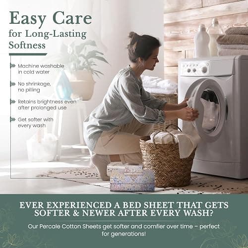 Feather & Stitch Softest 100% Cotton Sheets, 300 Thread Count Percale Weave Bedding, 16" Deep Pocket, Cooling Sheets, Breathable Bed Set, Hotel Premium Quality (King, Victorian Floral) thumbnail 8