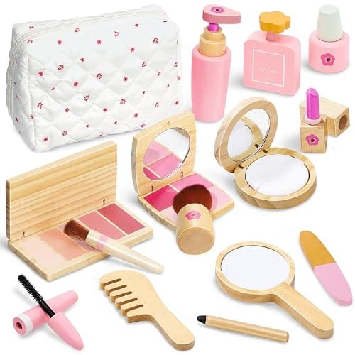 KIDBEST Wooden Makeup Toy Set for Toddler [2026] Play Makeup Kit for Girls 3-5 with Pretend Wood Lipstick/ Mirror/ Brushes/ Cosmetic Set Beauty Girl Birthday Gift Age 3 4 5 6 - Image 1
